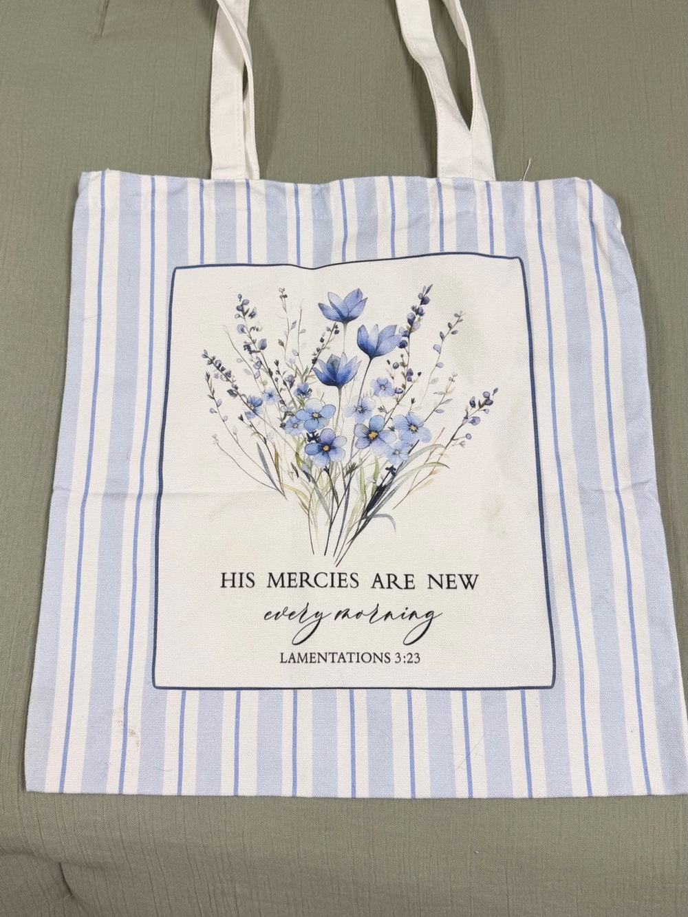 Floral Scripture Tote Bag - Blue/White